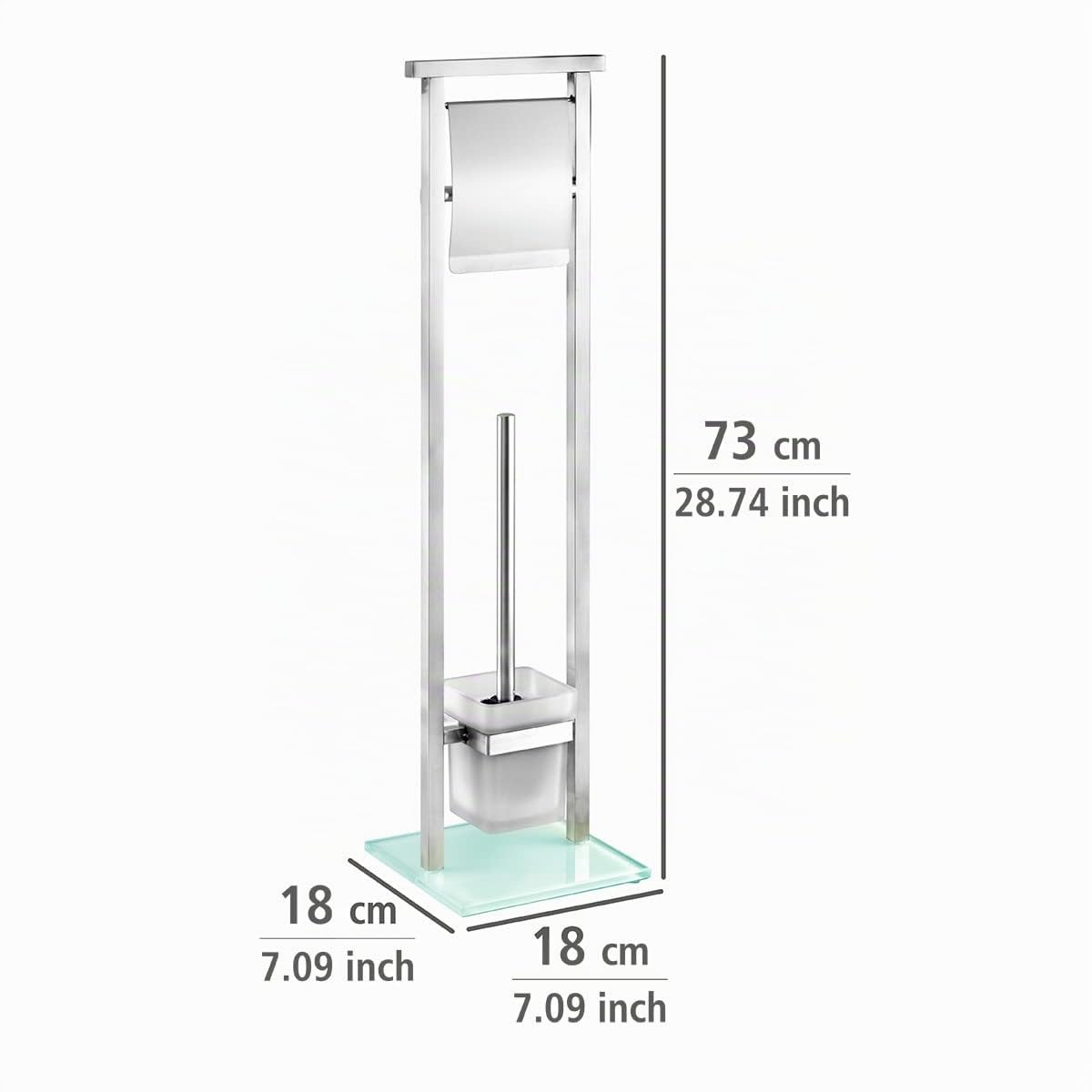 WENKO Stand WC-Garnitur Mod. Debar Kombination aus Edelstahl und Glas inkl. Bürste Ø 7,5 cm Maße 18 x 73 x 18 cm Farbe weiß satinierte Oberfläche