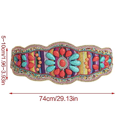 Bohemian Turquoise Handmade Bead Girdle Waist Belt Hand Beading for Travel Ethnic Photography Props Stretchy Belt Heavy Duty Colorful Beads 6 Kinds Optional Polyester Fiber + Resin4
