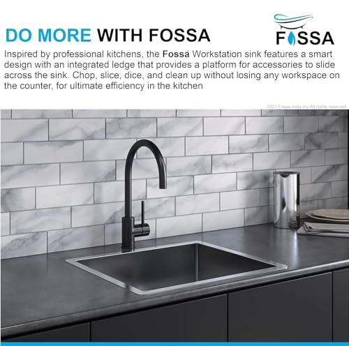 Image of Fossa 20 inchx17 inchx09 inch Premium Stainless Steel Handmade Single Bowl Kitchen Sink | Scratch Resistant, Anti-Stain | Includes Coupling, Waste Pipe & Fruit Basket - Black (Matte Finish)