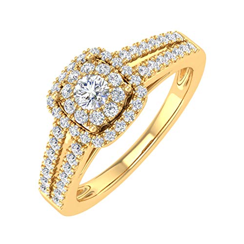 1/2 Carat Prong Set Diamond Cushion Cut Halo Engagement Ring in 14K Solid Gold