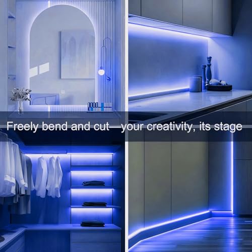 Image of ZSLAIFU Battery Powered LED Strip Lights, 3.3FT COB LED Strip Light, Battery Operated LED Lights, Ice Blue LED Strip Lights Battery Powered for Closet, Cabinet, Shelf, Kitchen, DIY Lighting