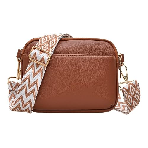 Small Crossbody Bags for Women Vegan Leather Adjustable Strap Shoulder Handbag, Multi-Pocket Small Purse Shoulder Handbag DeepBrown