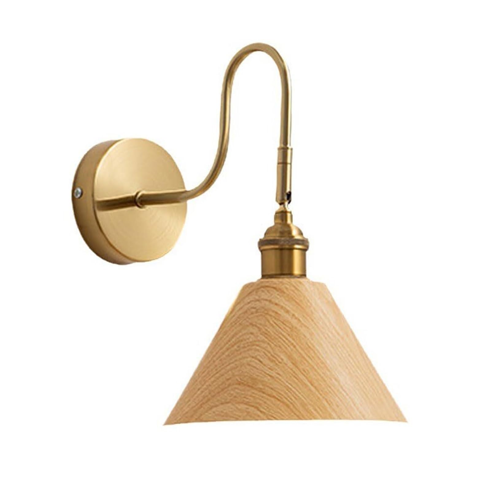 KHUKHU Gold Bedside Wall Lamp Adjustable Wall Sconce with Wood Grain Finish Shade, Rotatable Wall Mounted Reading Light Retro Modern E27 Wall Light Fixture for Bedroom Bedside Study Room(Wood)