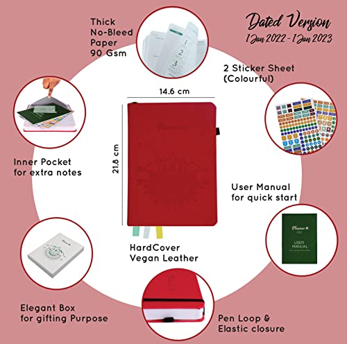 Image of PLANNER STAR 2022 Dated (Jan 2022 - Jan 2023) Monthly & Weekly Life Planner| A5 Size | Organizer, Journal | Plan for Time Management, Productivity & Positivity (Red)