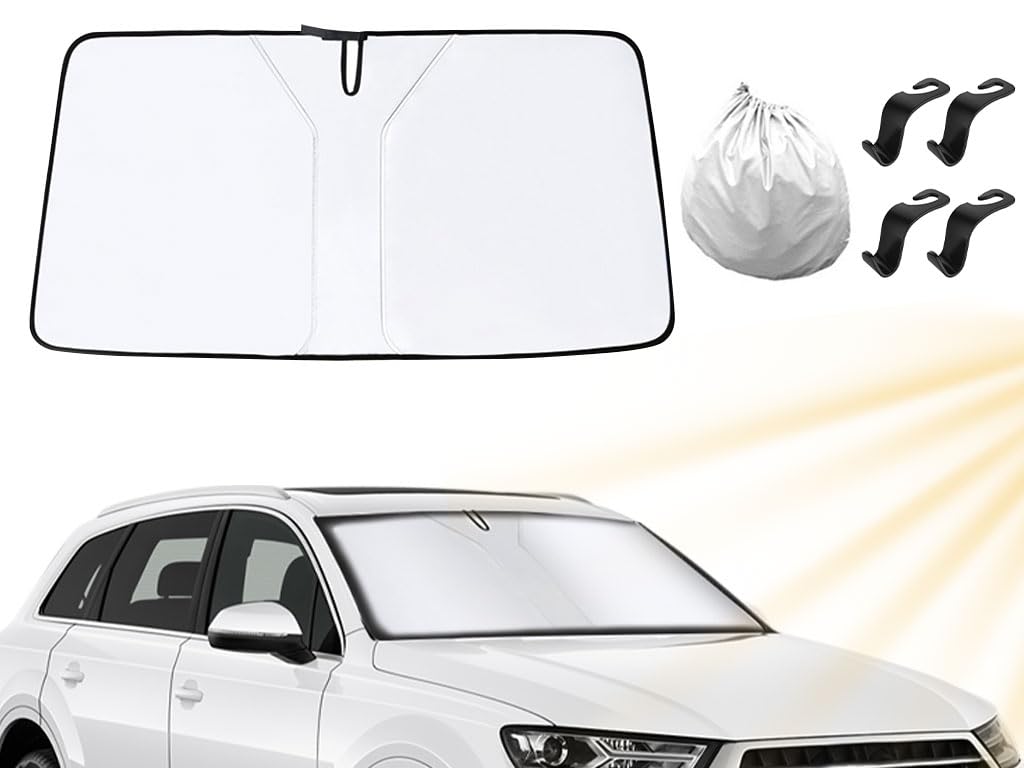 Anlising Parasol Delantero Coche, Parasol Plegable para Coche con Bolsa de Almacenamiento, Parasol Parabrisas Delantero para Coche, Envía 4 Ganchos para Coche, para Mayoría de Automóviles(142CMx80CM)