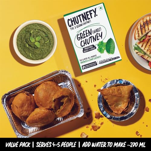 Image of Chutnefy Freeze-Dried Green (Hari) Chutney Mix | 60g Freeze-Dried Instant Dry Mix | Just Add Water to Make 4-5 Servings (270 g) Each | 2 x 60g | 0% Preservatives or Additives