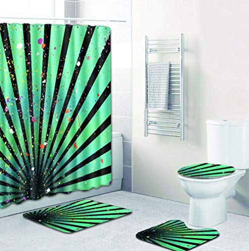 ZDDWLDL 3D Gedruckter Duschvorhänge Set Grüne Schwarze Streifen Duschvorhang Set 4 Stück Badezimmer Dekor Vorhang mit…