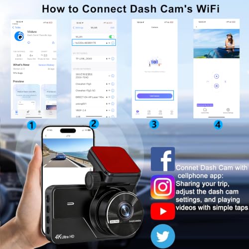 Dual Dash Cam Front and Rear, 4K+2K Dash Camera for Cars, Front Rear Dashcam G-Sensor, 170° Wide Angle, 3" IPS Screen, 24H Parking Monitor, Loop Recording, WiFi & APP Control, with 64GB Card - image 9