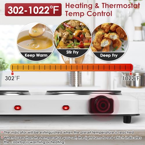 Image of Dual Electric Stove Infrared Dual Burner Double Cooktop Countertop Stove | 1800W Portable Hot Plates Glass Counter Stove Stepless Temperature for Kitchen RV Camp White