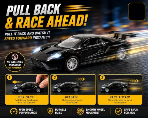Image of TEC TAVAKKAL 1:36 Scale Diecast Metal Toy Car with Openable Doors, Pull-Back Action, LED Lights & Music - Premium Mini Sports Car Model for Kids & Collectors (Mclaren Black Small)