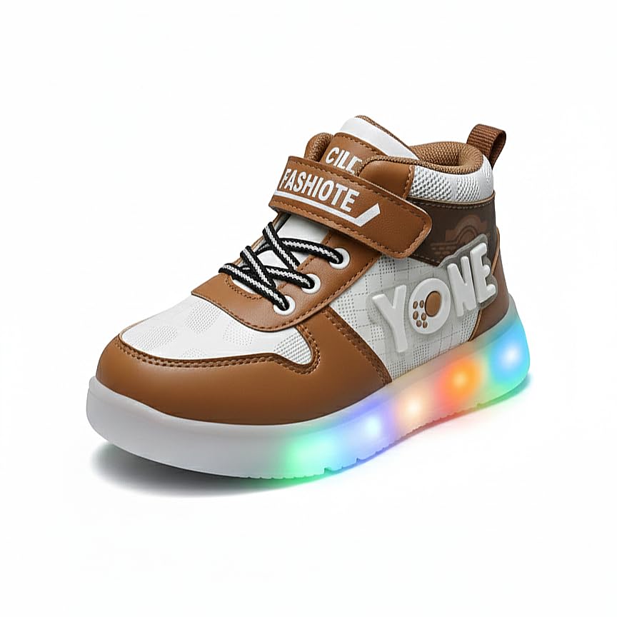 Image of HOOH Kids Unisex LED Light Sneakers, High Top Athletic Shoes with Lights Comfortable Fashion Shoes for 12 Montjhs to 8 Years of Baby Boys and Girls