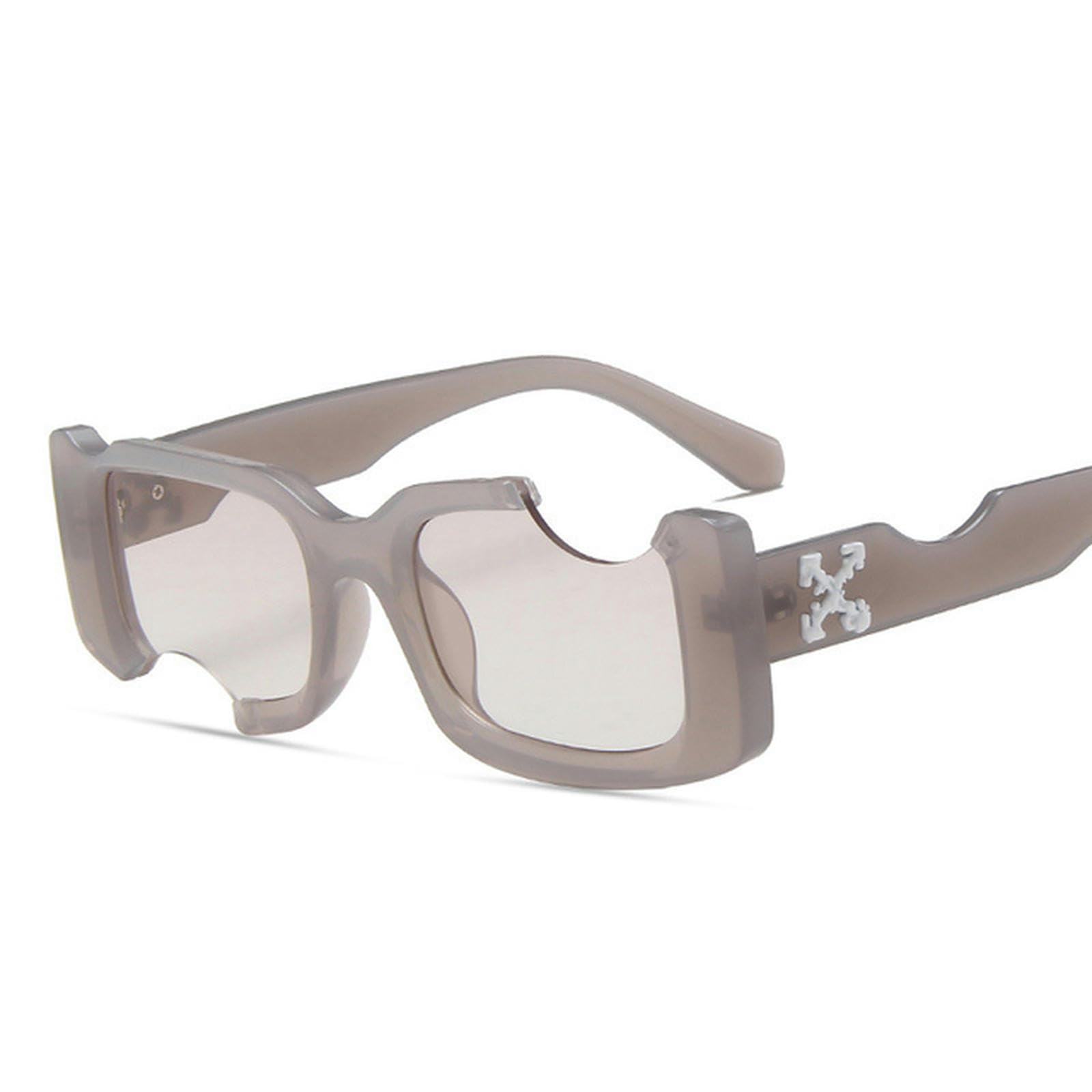 NOGRAX Okulary hip-hopowe kwadratowe okulary przeciwsłoneczne kobiety mężczyźni z wycięciem otwór design białe okulary przeciwsłoneczne niebieskie okulary vintage