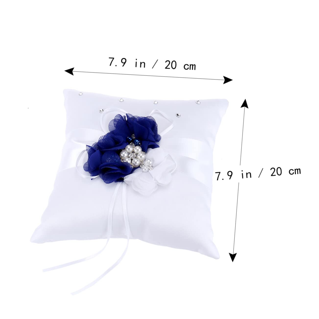 Garneck Ring Pillow for Wedding 20x20cm Ring Bearer Pillow Chic Blue White Flower Pearl Decorated Comfortable Soft Texture