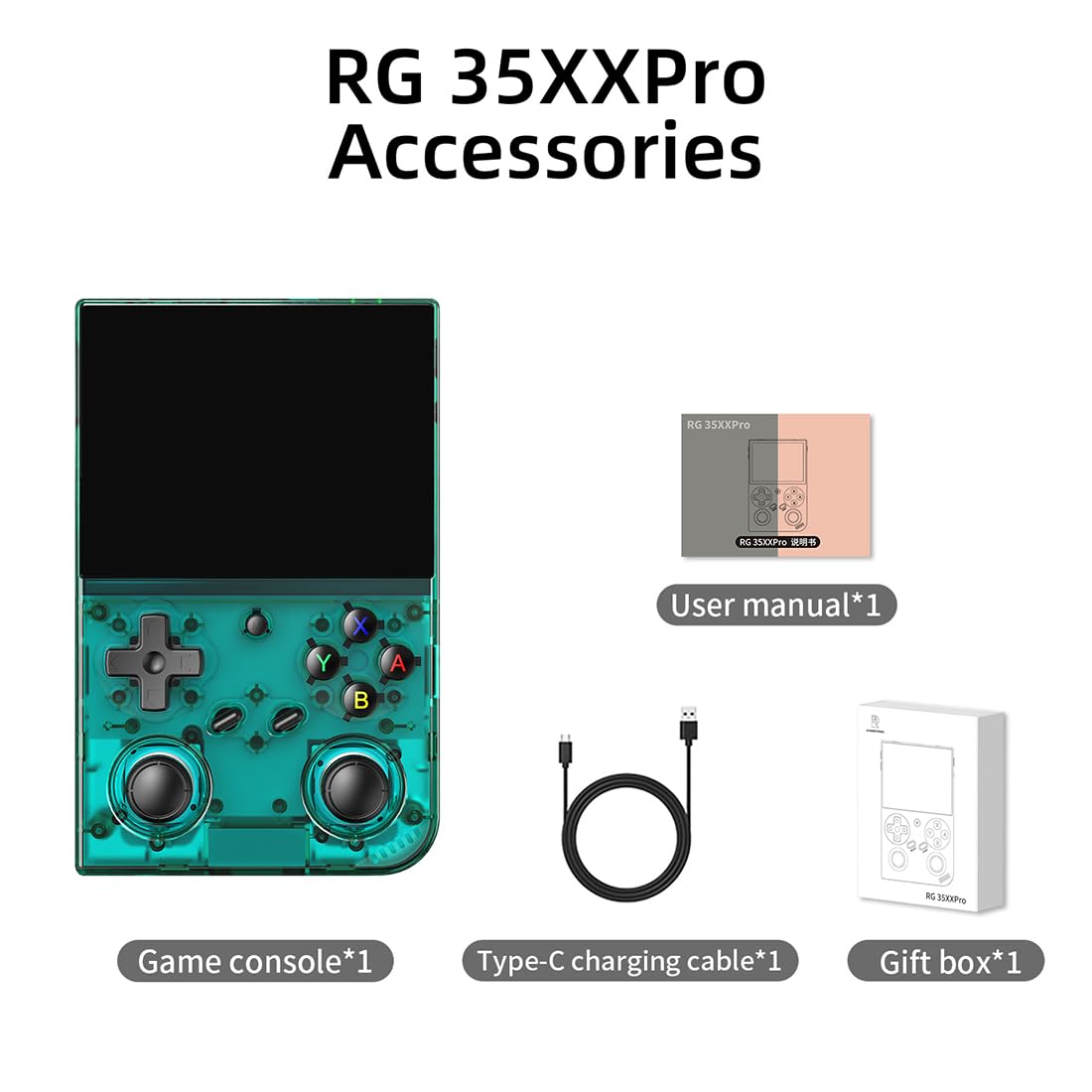 RG 35XXPro Przenośna konsola do gier retro, 8.9 cm konsola do gier + karta do gier Linux 64G, podwójna karta TF, bateria 3200 mAh, gry Plug & Play dla dorosłych