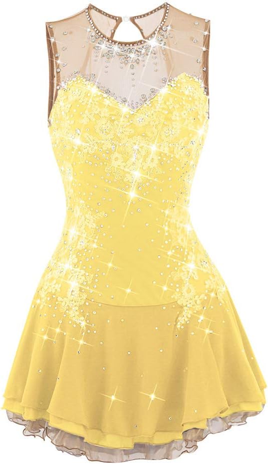 Handmade Applique Ice Skate Dance Dresses Figure Competition Dress for Ladies Gymnastics Art Performance Costume