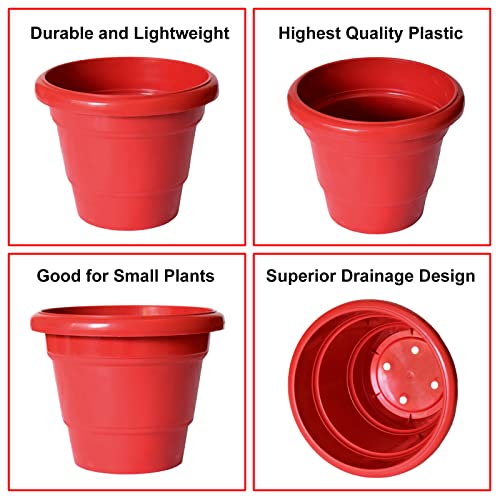 Image of Kuber Industries Solid 2 Layered Plastic Flower Pot|Gamla for Home Decor,Nursery,Balcony,Garden,6 inchx5 inch,Pack of 8 (Red)