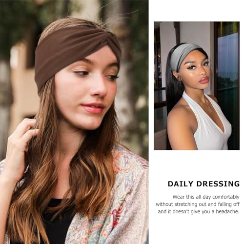 Image of DRESHOW 8 Pack Headbands for Women Yoga Knotted Headbands Elastic Criss Cross Hair Accessories Sports Head Wrap Non Slip
