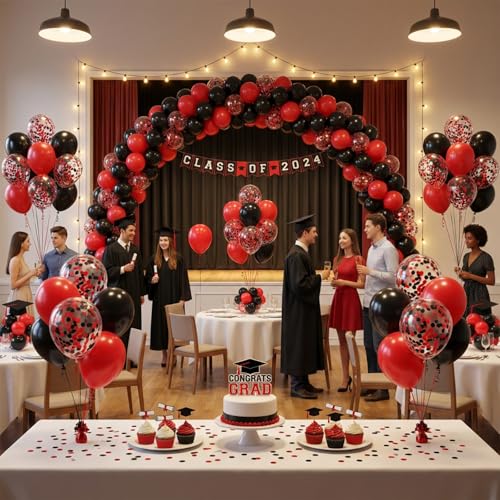 Image of KBZVNAF Red and Black Latex Balloons - 60 Pack 12 inch Black Red Confetti Party Balloons for Birthday, Graduation, Baby Shower, Wedding Party Decorations