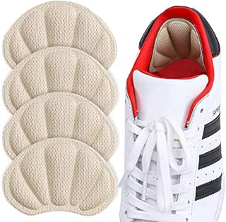 Huethy Back of Heel Cushion Inserts, Mesh Heel Grips Pads for Boots, Loose Shoes Too Big, Reusable Adhesive Heel Guards Liners for Women Men, Improve Shoe Fit, 4PCS-Beige