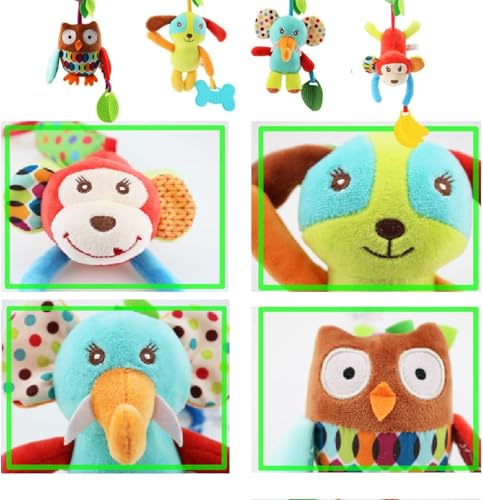 Image of Educational Baby Rattle, Electronic Light Musical Teether - Baby Sensory Sound Toys, 3-12 Months Plush Animals (Pack of 4)