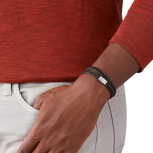 Image of Fossil Men's Casual Stainless Steel and Genuine Leather Bracelet for Men