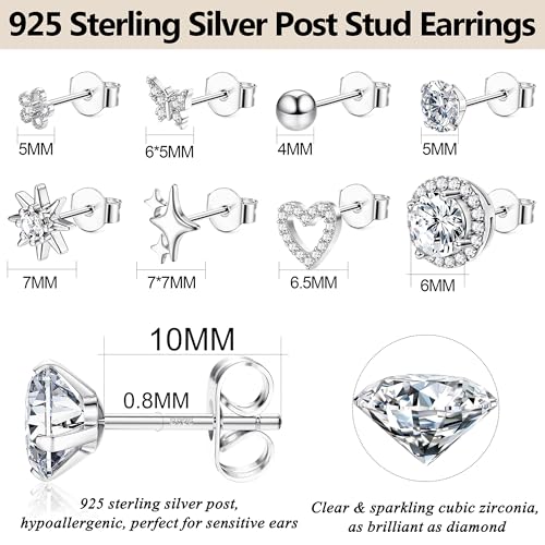 8 Pairs 925 Sterling Silver Hypoallergenic Earrings Set for Multiple Piercing Dainty 14K Gold Plated Stud Huggie Small Earrings for Women Trendy Cute Earring Stacks for Sensitive Ears Jewelry Gift2