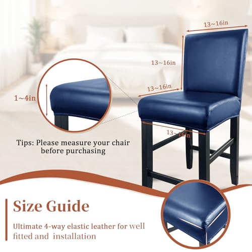 Image of PU Leather Bar Stool Covers with Backs Waterproof Bar Stool Chair Covers | Washable, Wipeable, Thick, Counter Chair Cover, Height Chair Slipcovers, Chair Protector For Pub /Cafe /Dining, Blue