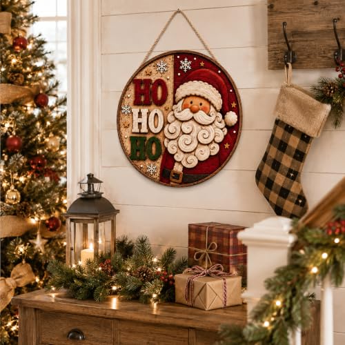Image of Christmas Decorations - Santa Claus HO HO HO Welcome Sign for Front Door