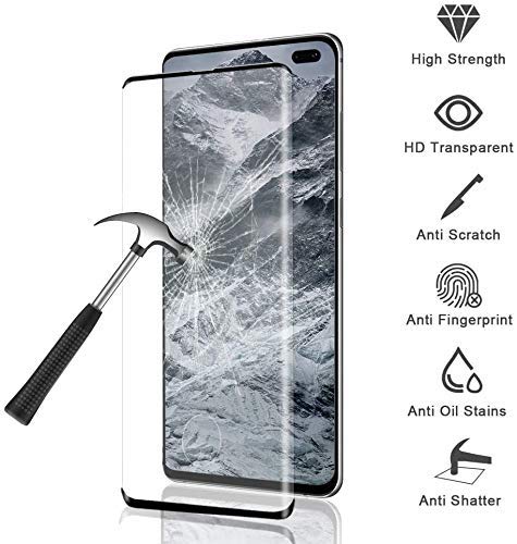 Image of Screen Protector for Samsung Galaxy S10 Plus Black Tempered Glass Edge-to-Edge Full Glue Curved Screen Guard With Installation Kit