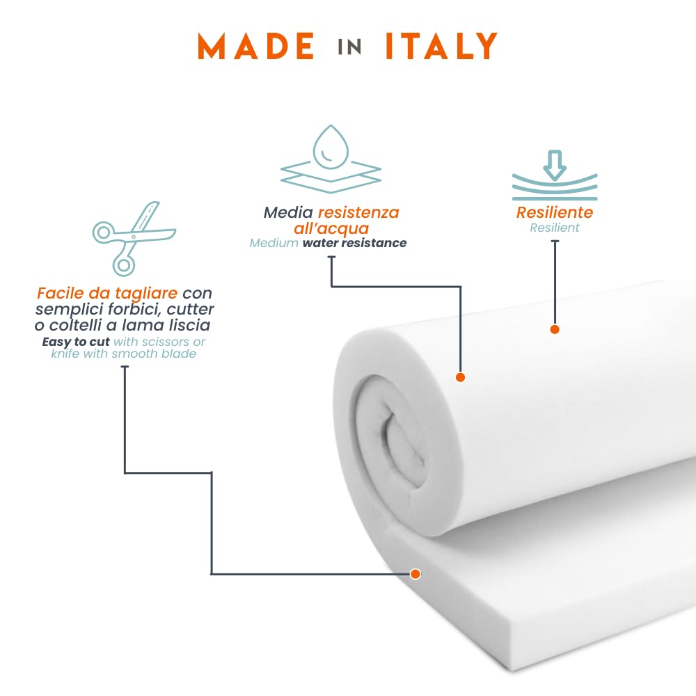 TENDAGGIMANIA Gommapiuma per Imbottitura Densità 30 - Gommapiuma Spessore 8 CM - Misura 100cm x 150 cm - Gomma Piuma per Cuscini Divano Anche per Poltrona e Divano Letto