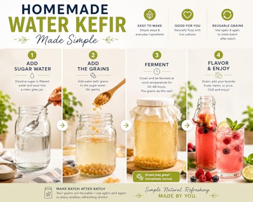Image of Cultures for Health Water Kefir Grains | DIY Fermented Probiotic Drink Powder for Stronger Gut Health | Heirloom Starter Makes Limitless Supply | Non-GMO Dairy Free Vegan Sparkling Water with Enzymes