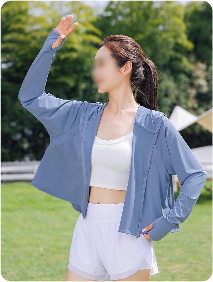 Image of SPF 50+ Long Sleeve UV Sun Protection Clothing Jacket Hiking Sun Shirt Zip Up Hoodie with Pockets For Summer