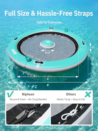Image of Niphean Inflatable Water Hammock for Adults, 8FT Round Floating Ring with Center Stability Pod & 2 Cup Holders, Pool Floats Adult, Heavy Duty Float Ring for for Lake, River & Pool