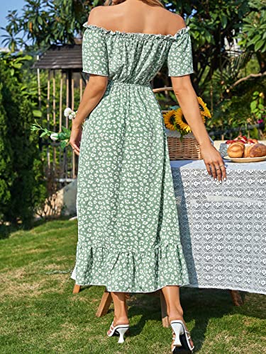 Image of CUPSHE Dress for Women Maxi Dresses Off Shoulder Ditsy Floral Print Short Sleeve Frill A Line Dress