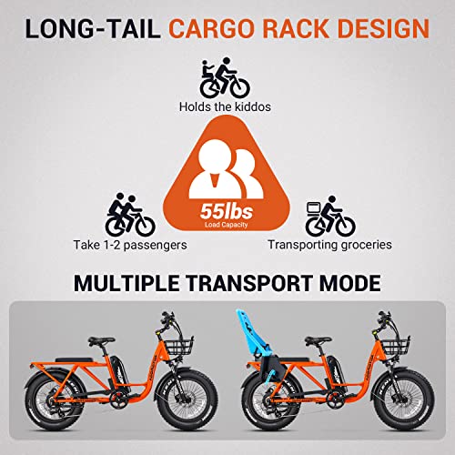 Addmotor M-81 Electric Bike For Adults, 105 Miles, 48V 20Ah Removable Samsung Battery Ul Certified, 750W Long-Tail Cargo Electric Bicycle, 20"X4" Fat Tire Ebike, 7 Speeds, Suspension Fork (Carrot) #TOP1