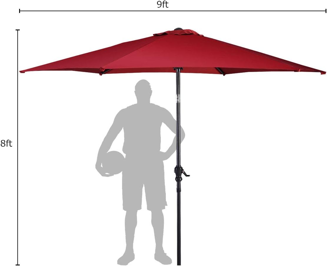 Giantex 9ft Patio Umbrella Outdoor, Market Table Umbrella w/Push Button Tilt and Crank, 180G Polyester Fabric and Sturdy Ribs, Sun Canopy Umbrellas for Patio Garden Beach Deck Pool