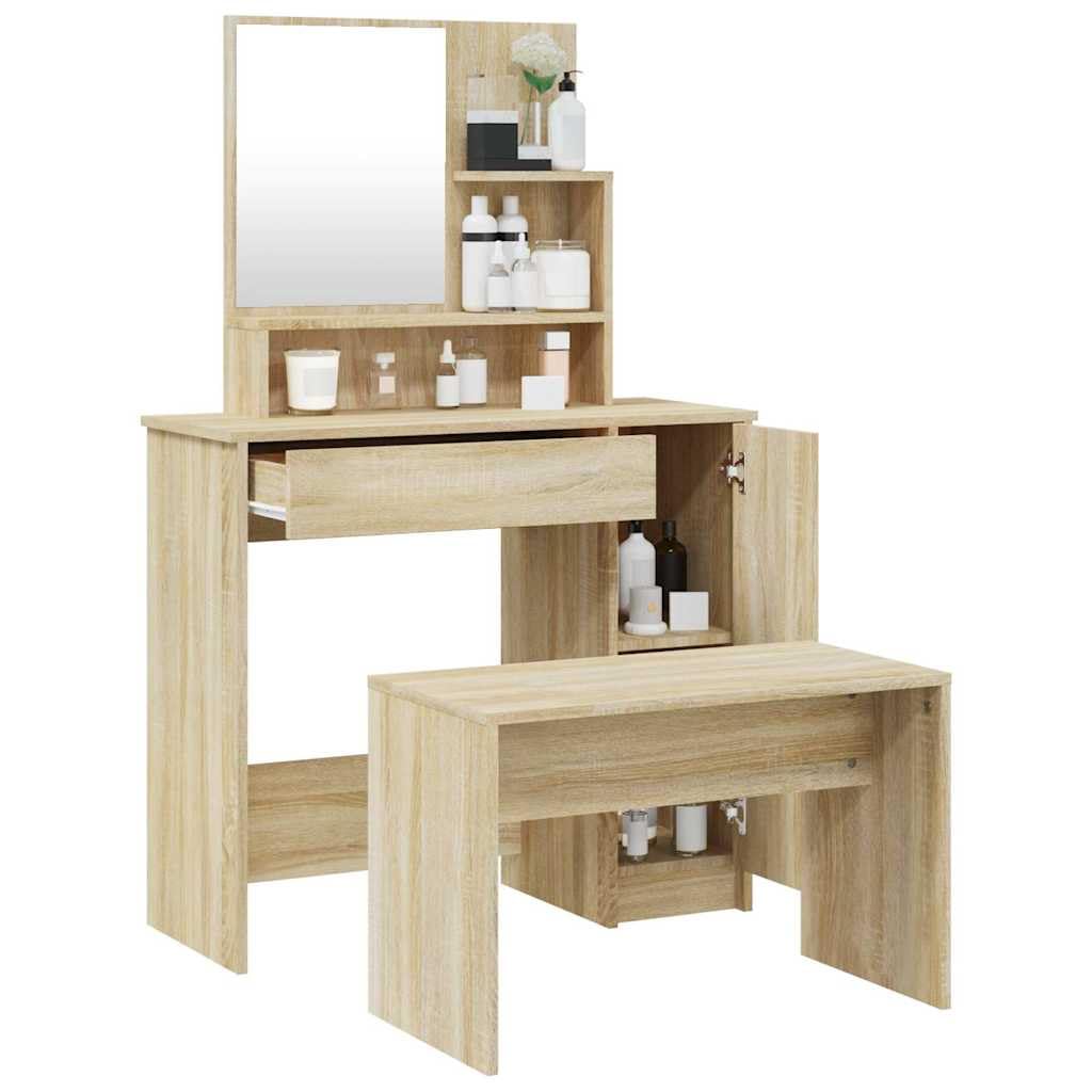 Schminktisch-Set Sonoma-Eiche 86,5x35x136 cm Holzwerkstoff Schlafzimmer Stabil