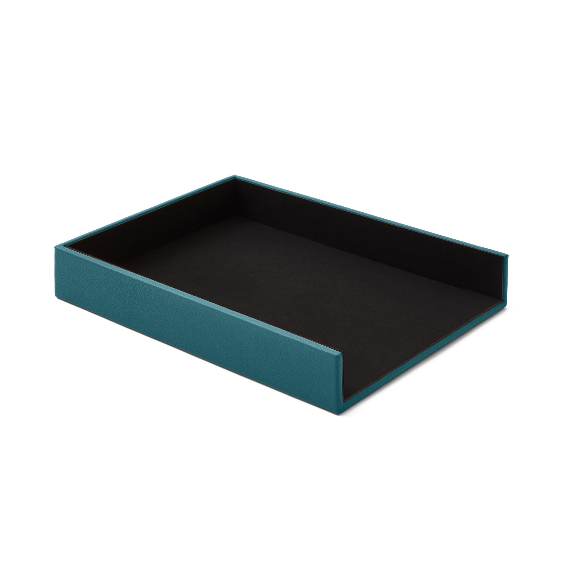 Eglooh - Atena - Porta Documenti Ufficio Scrivania in Vera Pelle Blu Petrolio - Vaschetta Portadocumenti Formato A4, Portalettere - cm 32 x 24,2 x H.5 - Interamente Made in Italy