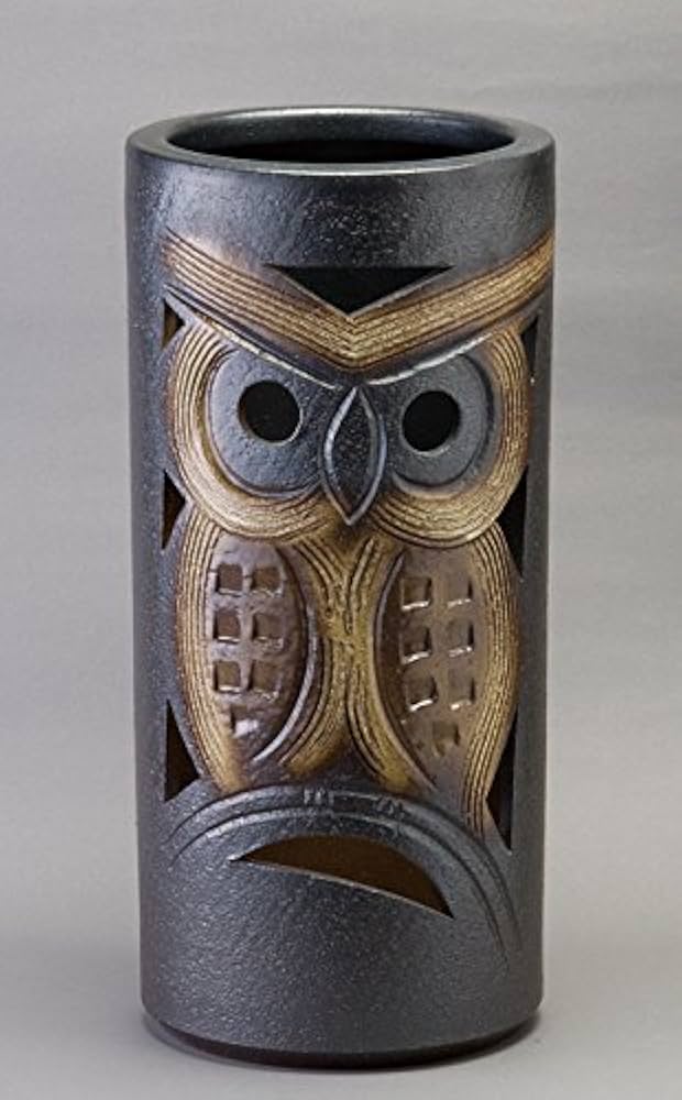 信楽焼　ふくろう彫り傘立て Amazon｜傘立 ふくろう彫傘立 信楽焼 陶器 傘立て｜傘立て