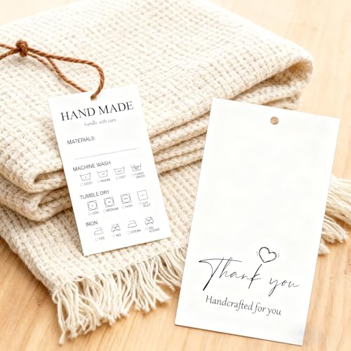 Catálogo de Material para etiquetado que puedes comprar esta semana. 45 Paquete de 110 etiquetas de instrucciones de cuidado hechas a mano (2 x 3.5 pulgadas) – Guía de material y lavado para ropa de punto/ganchillo, mantas y artículos de punto