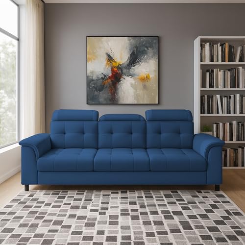 Image of Casaliving Ella 3 Seater Sofa Set for Living Room (Blue Colour Fabric) Premium Fabric Sofa