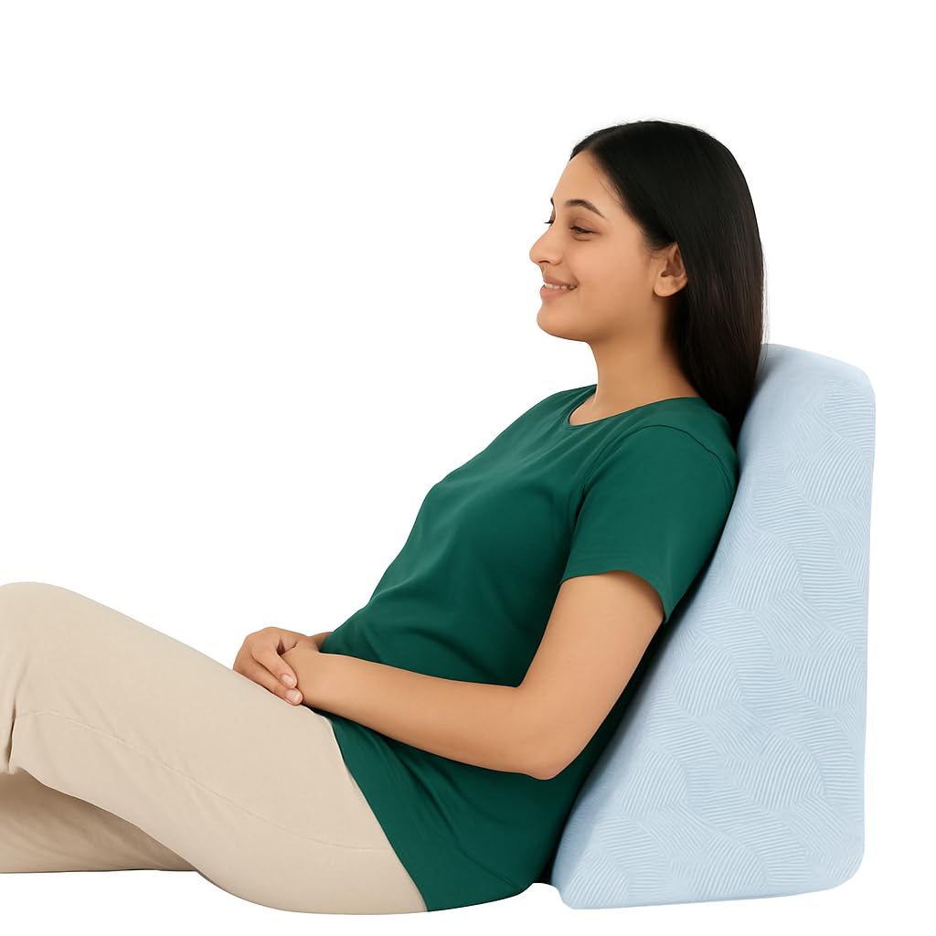The White Willow Wedge Cushion-1 Year Warranty-for Bed & Back Support-Wedge for Neck & Back Pain-Memory Foam for Leg Elevation, Acid Reflux-Standard Size-10 H-Blue