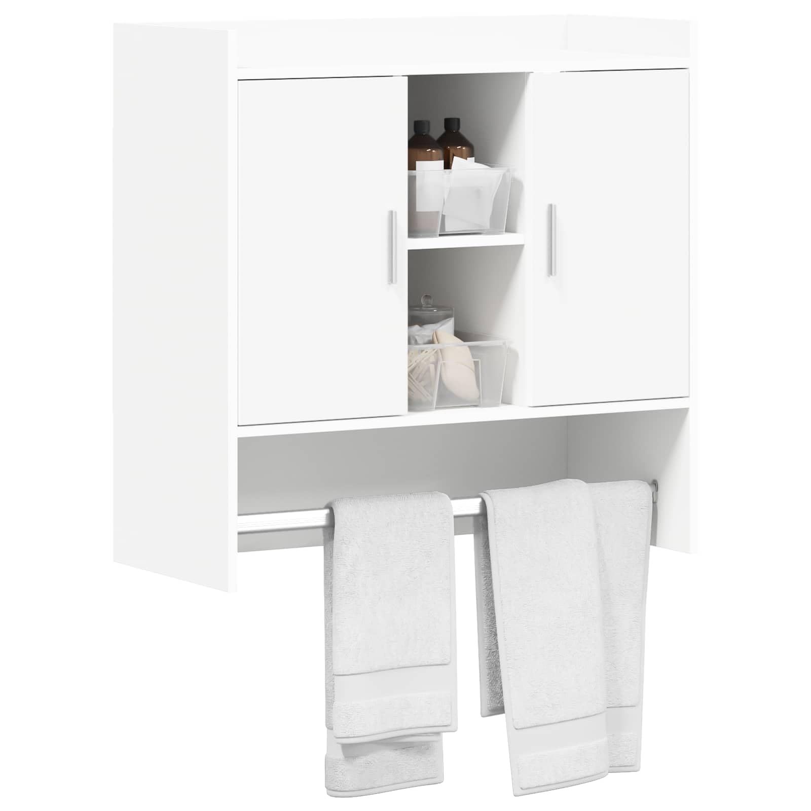 Wandregal Hängeschrank Weiß 80x36x80 cm Holzwerkstoff Wandmontage | Moderner Oberschrank mit Türen und Stangengriffen für Wohnzimmer Esszimmer Flur