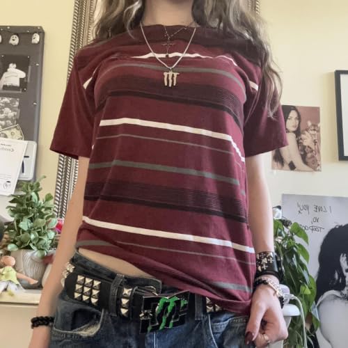 Image of Cute Striped Graphic Tees for Women Y2k Short Sleeve Preppy Teen Crop Tops