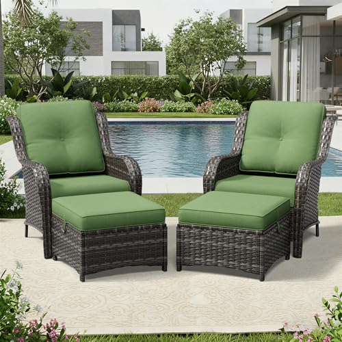 Image of Joyside 4 Piece Wicker Patio Furniture Set, Rattan Patio Chairs with High Back, Deep Seating, Wide Armrest, Thickened Cushions, Outdoor Furniture for Deck, Porch Use