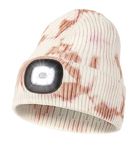 MELASA Unisex Hat with Light, USB Rechargeable Hands Free Headlamp LED Beanie, Winter Gifts for Men Dad Father Husband Him