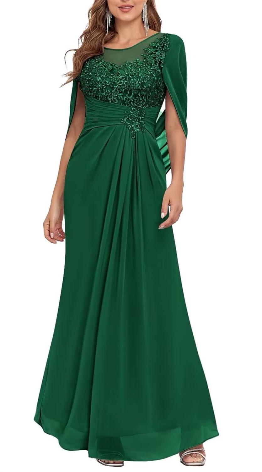 Yiann Women's Emerald Green Lace Mother Of The Groom Dresses With Cape Long Formal Mother Of Groom Dresses For Wedding Uk12