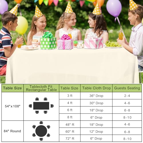 Image of Smiry Disposable Table Cloth - 6 Pack, 84 Inch Round Waterproof Tablecloths for Parties, Decorative Plastic Table Cover, Leakproof & Sturdy, Beige