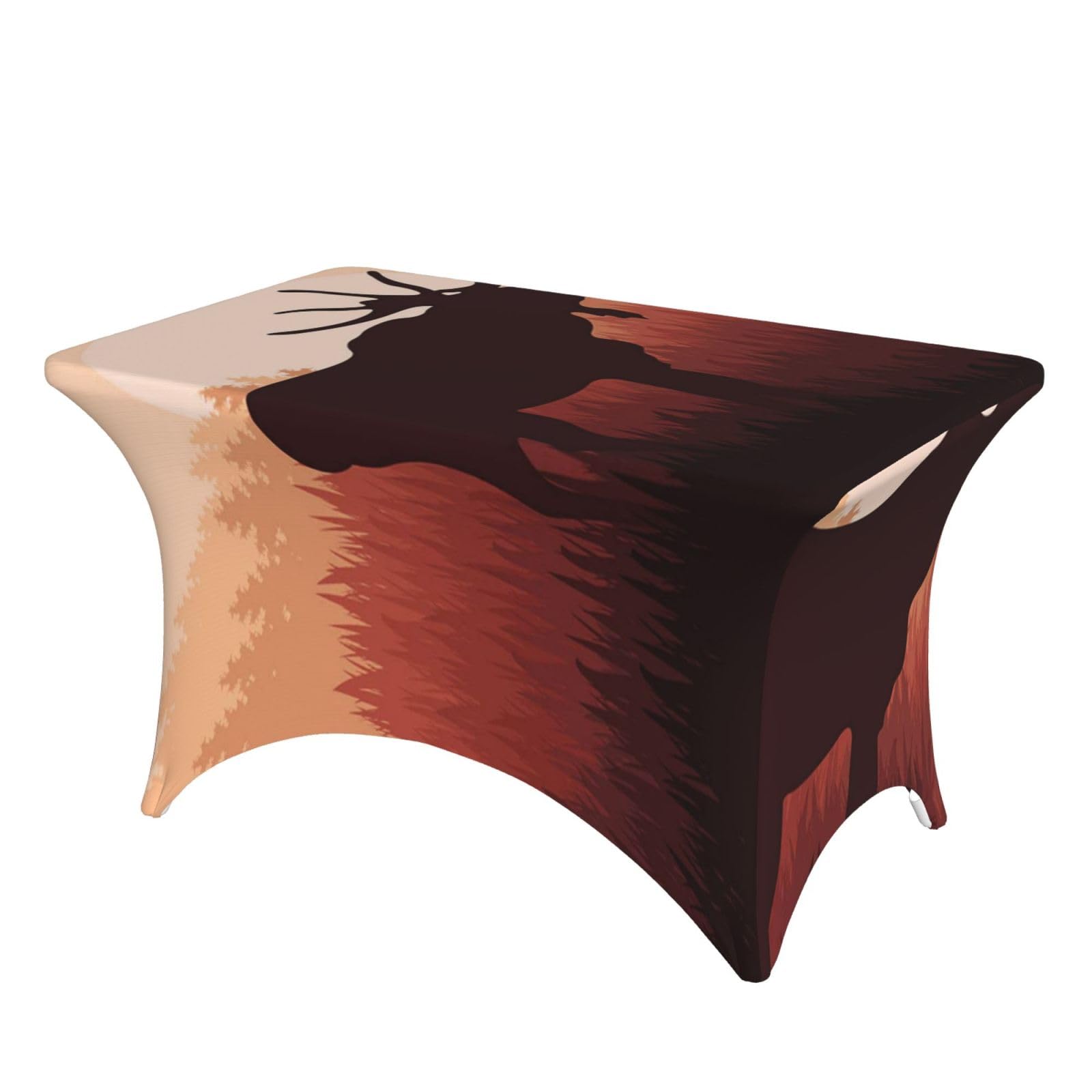 Dcehgew Wild Animal Moose 4Ft Spandex Rectangular Table Cloth, Printed Fitted Elastic Tablecloths Washable Table Cover For Event, Wedding, Banquet & Party