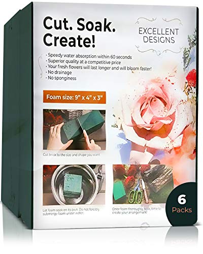 Floral Foam Blocks for Flower Arrangements Set of 6, Floral Foam Bricks, Create Snappy Bouquets and Sprays, Ideal for Fresh or Dried Flowers, Professional Quality Flower Foam